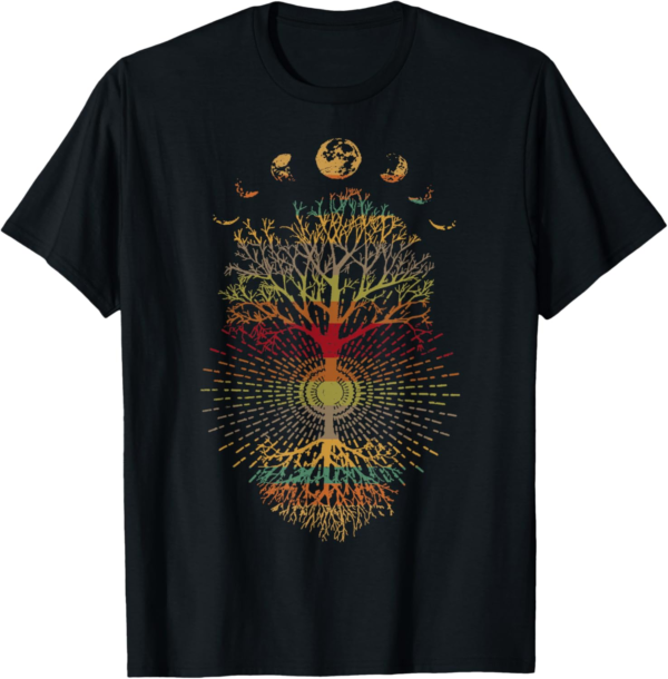 Phases of the Moon Retro 60's 70's Vibe Tree of Life T-Shirt - Image 2
